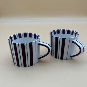 Noon And & Moon Cherry Lacquer Stripe Coffee Tea Mug Cup Set Of 2